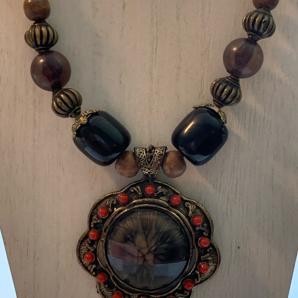 Bohemian Brown Beaded Statement Necklace - Picture 5 of 7
